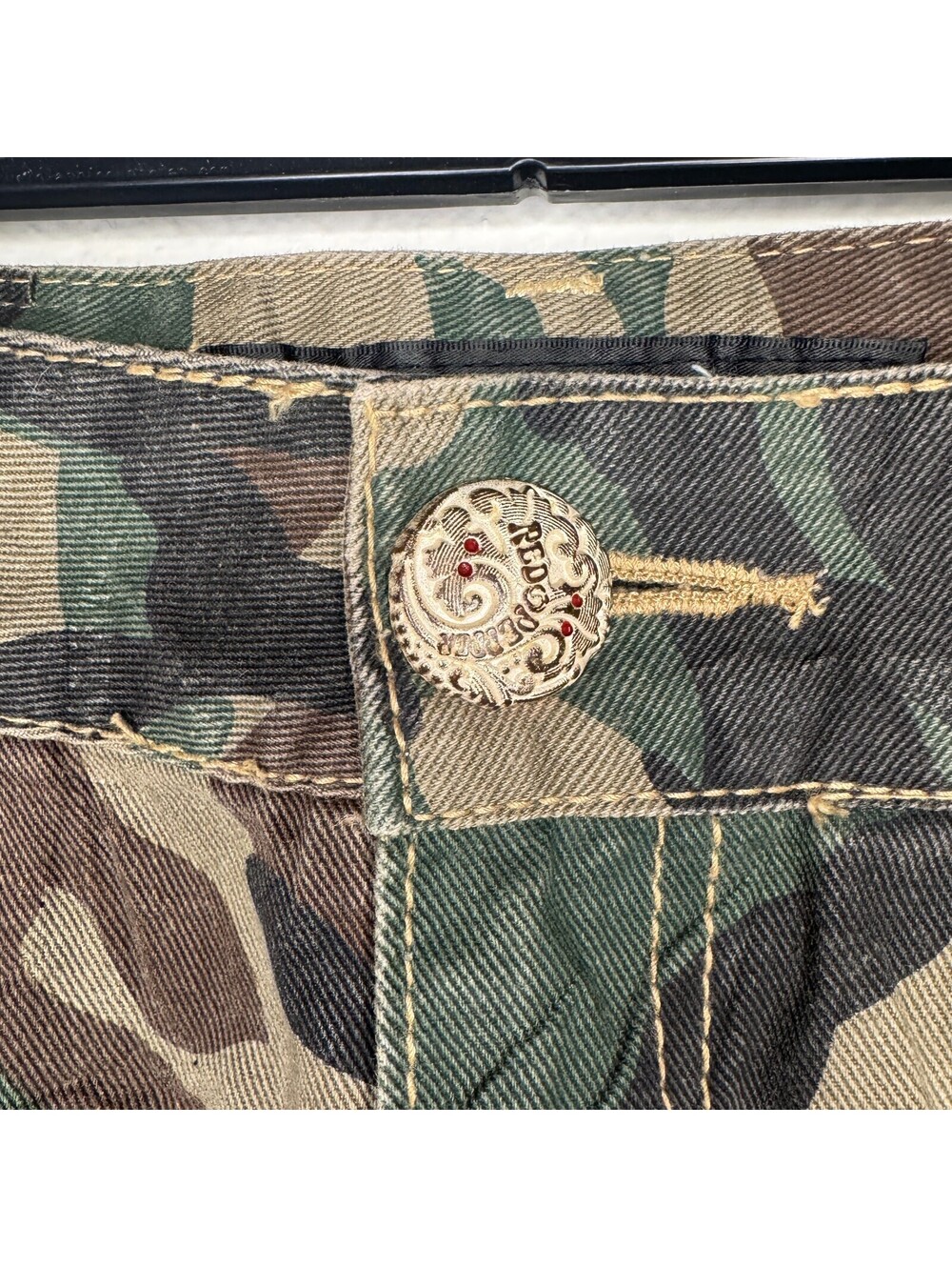 Rare Vintage Red Pepper Denim Camo Skirt Archive Gold Tag Sz 26 Y2K Embroidered - Picture 3 of 11